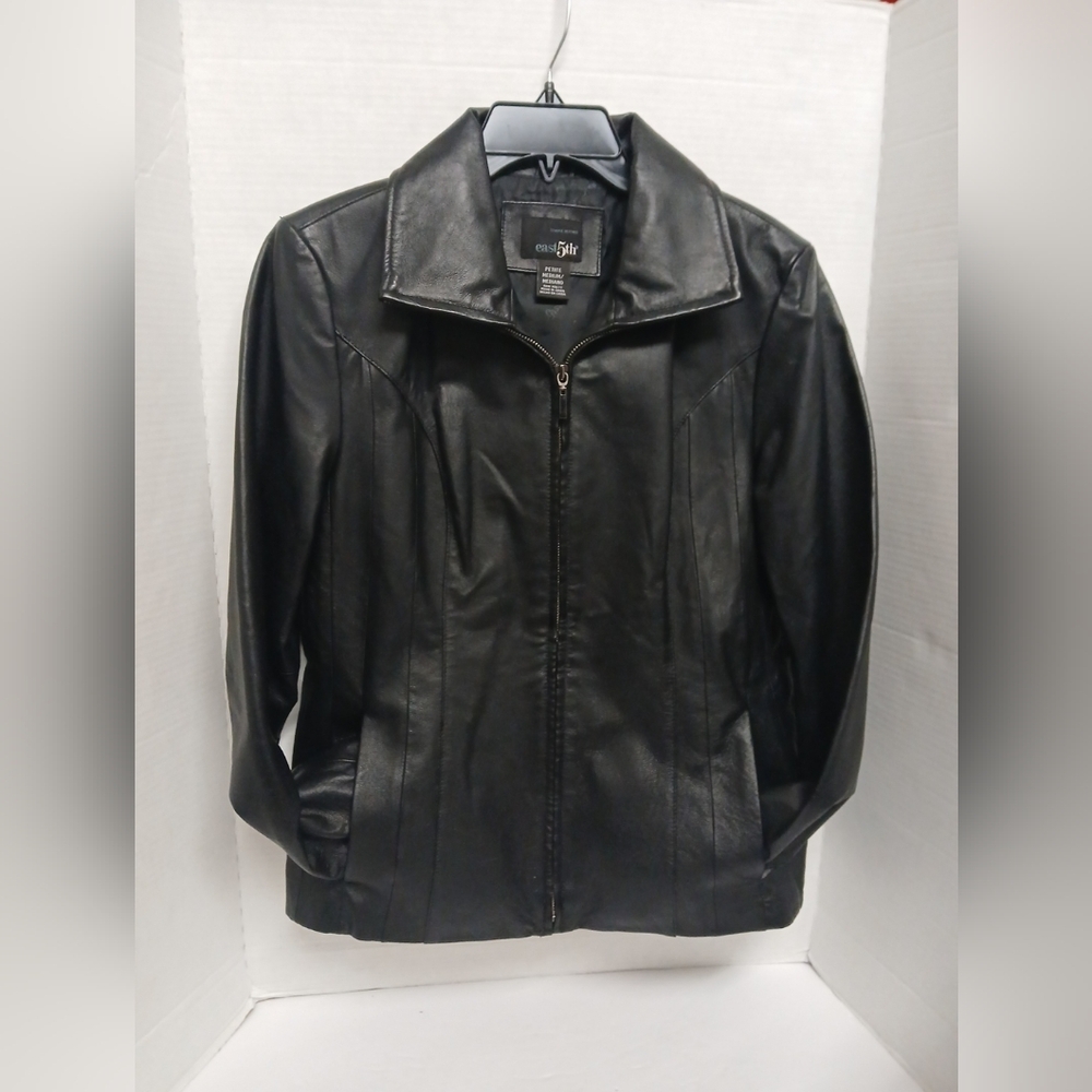 Vintage East 5th Women's Classic Black Genuine Leather Jacket Size Petite Medium - Picture 6 of 12